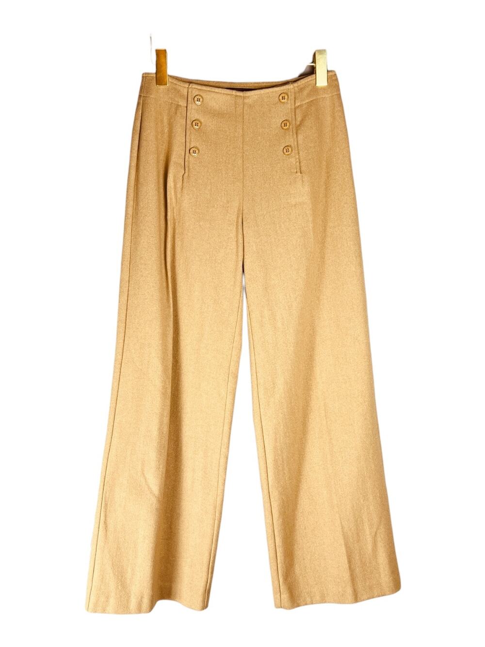 Vintage J.G. Hook Camel Wool Blend Sailor Pants Wide Leg Trousers Size 2P